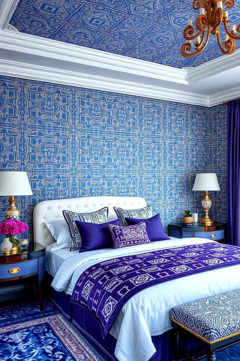 Sophisticated Patterns - 24 Blue and Purple Bedroom Ideas