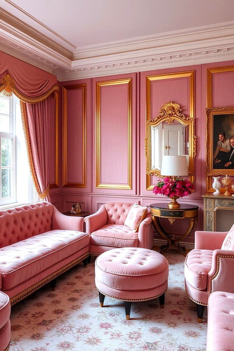 Sophisticated Pink Upholstery - 24 Pink and Gold Bedroom Ideas