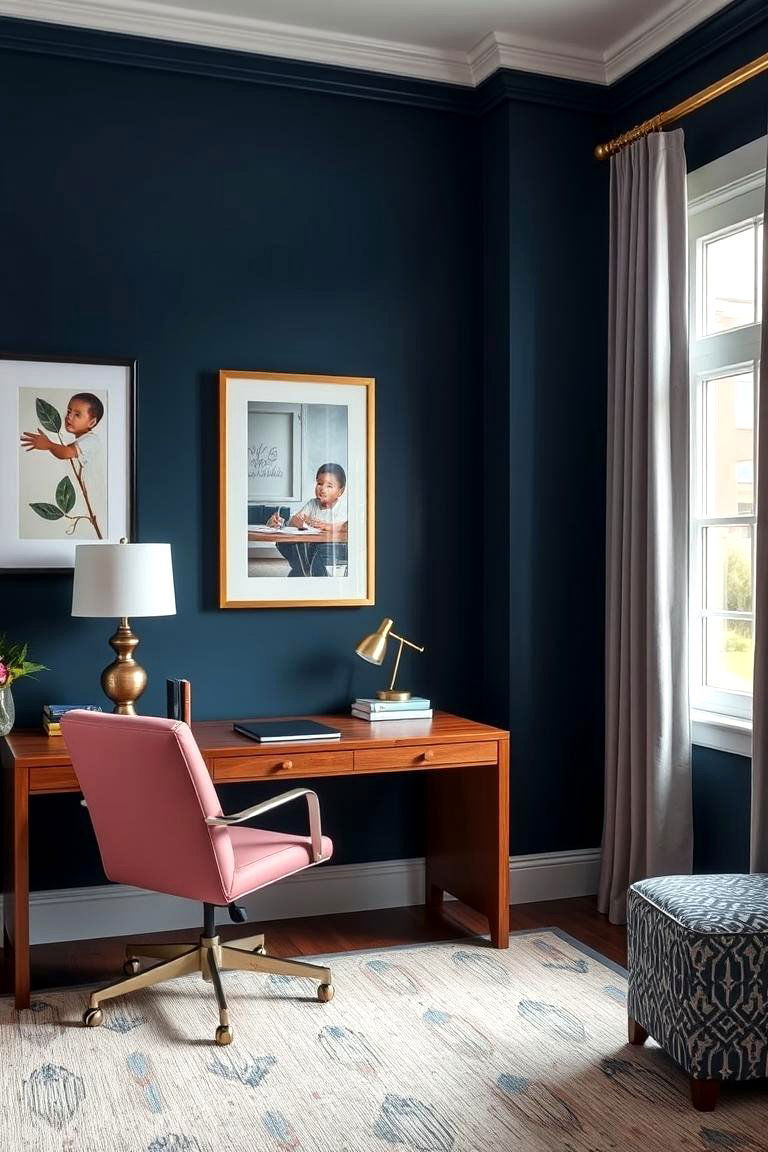 Sophisticated Pink and Navy Blue Study - 24 Pink Room Ideas