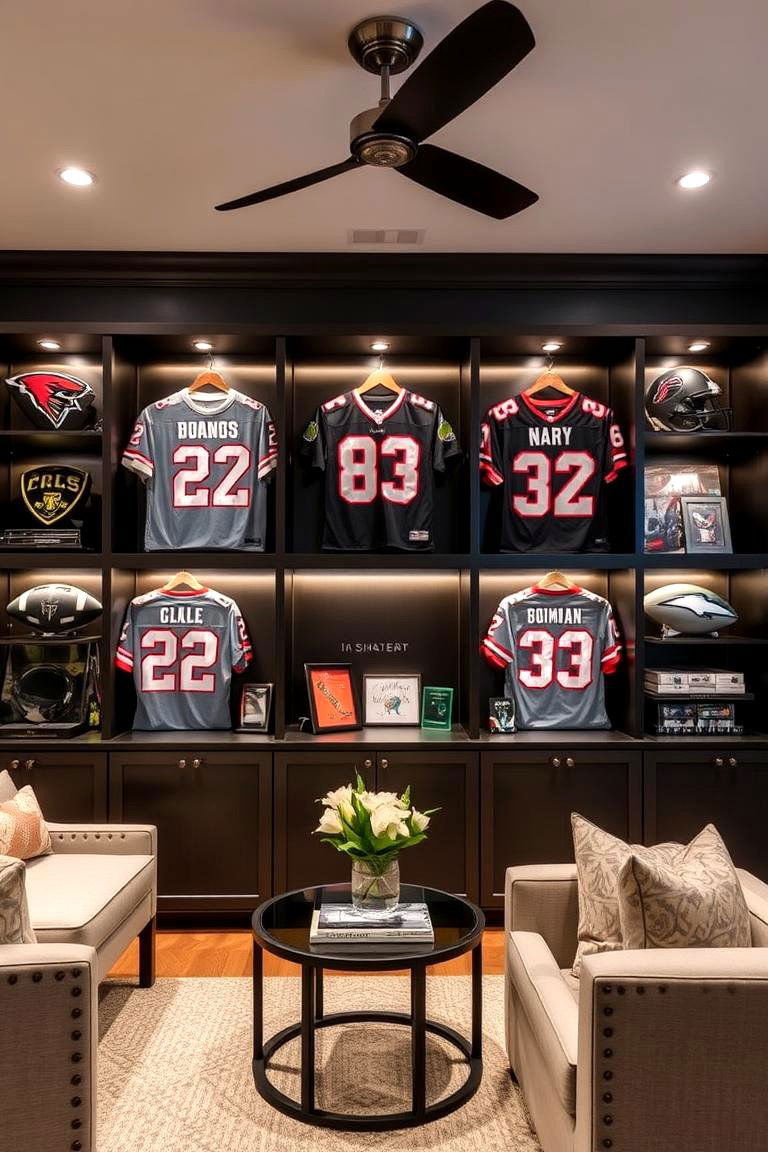 Sophisticated Sports Memorabilia Display - 24 Black Man Cave Ideas