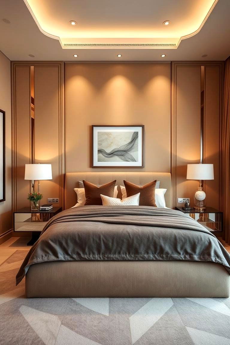 Sophisticated Tan with Metallic Touches - 24 Tan Bedroom Ideas