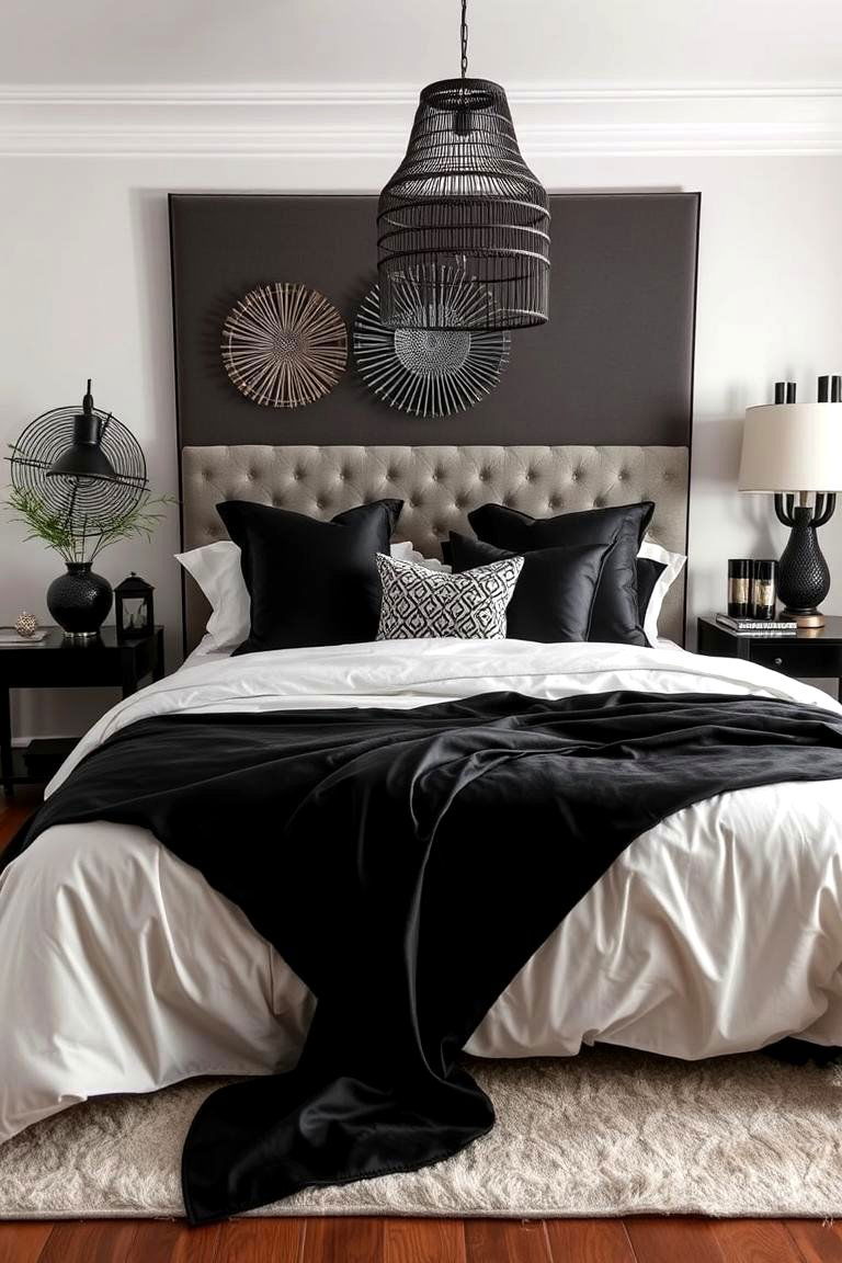 Sophisticated Texture Play - 24 Feminine Black and White Bedroom Ideas