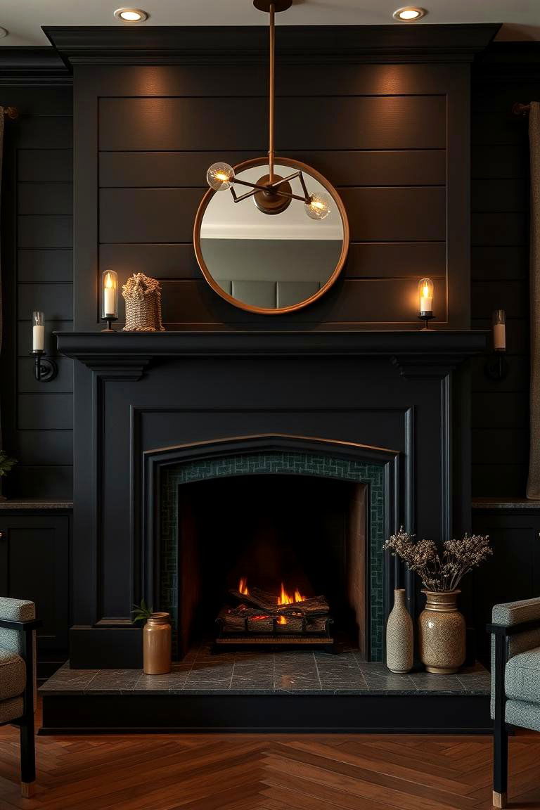 Sophisticated Urban Oasis - 24 Black Shiplap Fireplace Ideas
