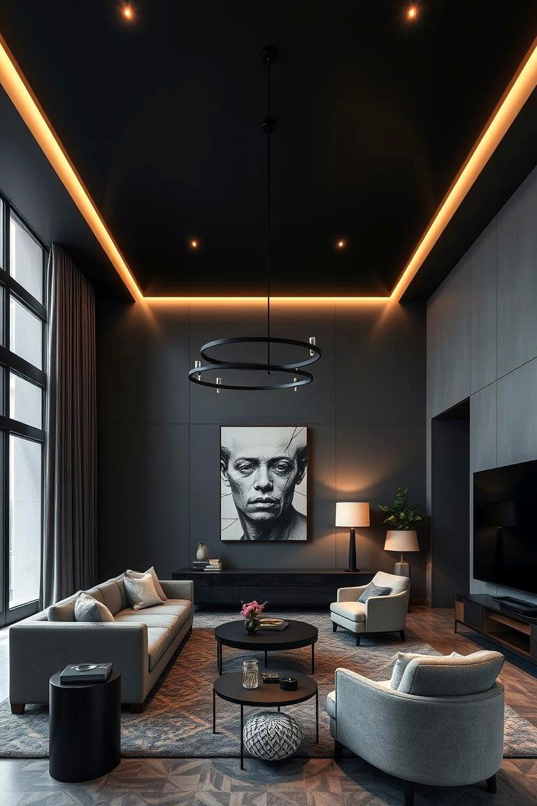 Sophisticated Urban Retreat - 24 Black Ceiling With Grey Walls