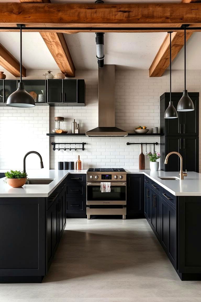 Sophisticated Urban Vibe - 24 Black Kitchen Cabinets With White Countertops