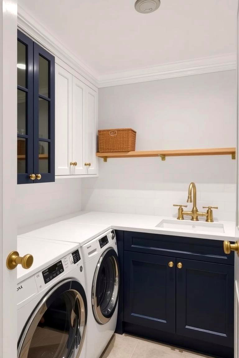 Sophisticated and Deep Navy Blue Lower Cabinets - 24 Laundry Room Paint Ideas