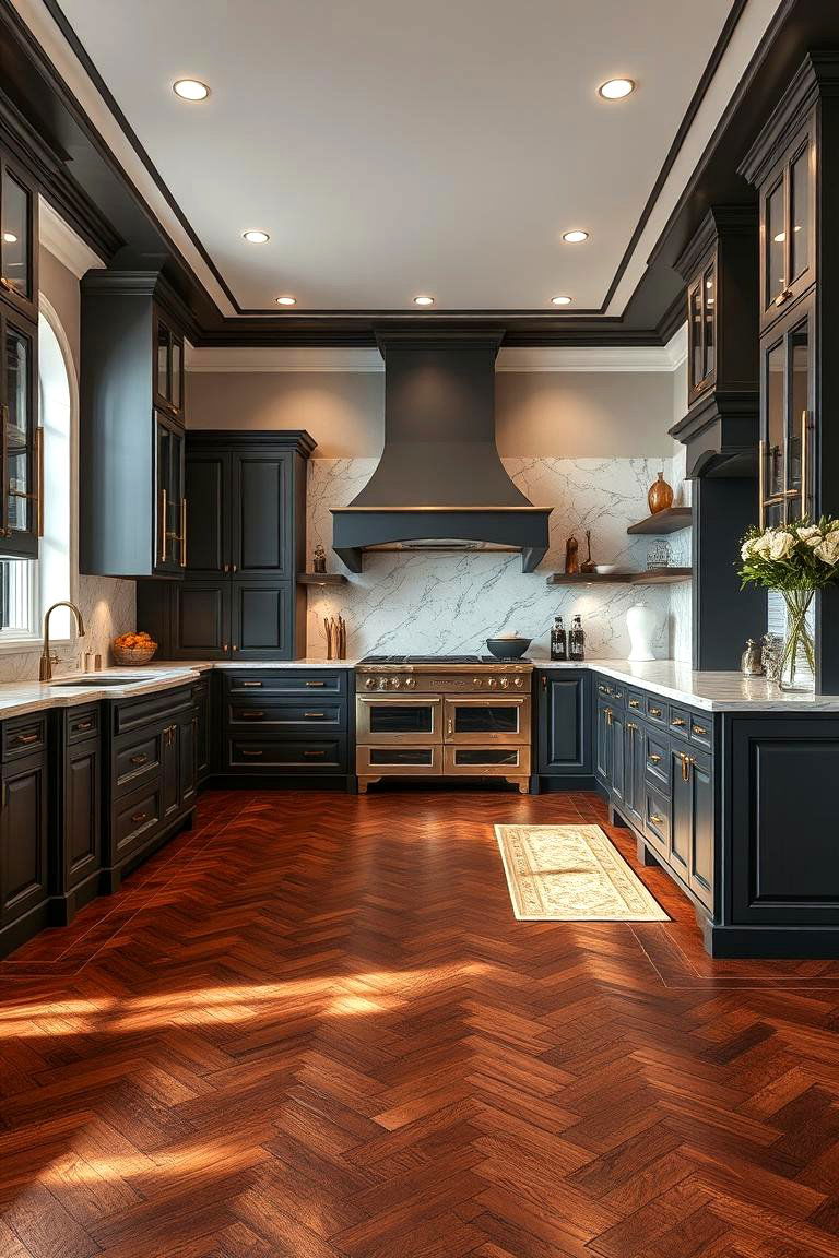 Sophistication with Marble Countertops - 24 Kitchen With Dark Wood Floors