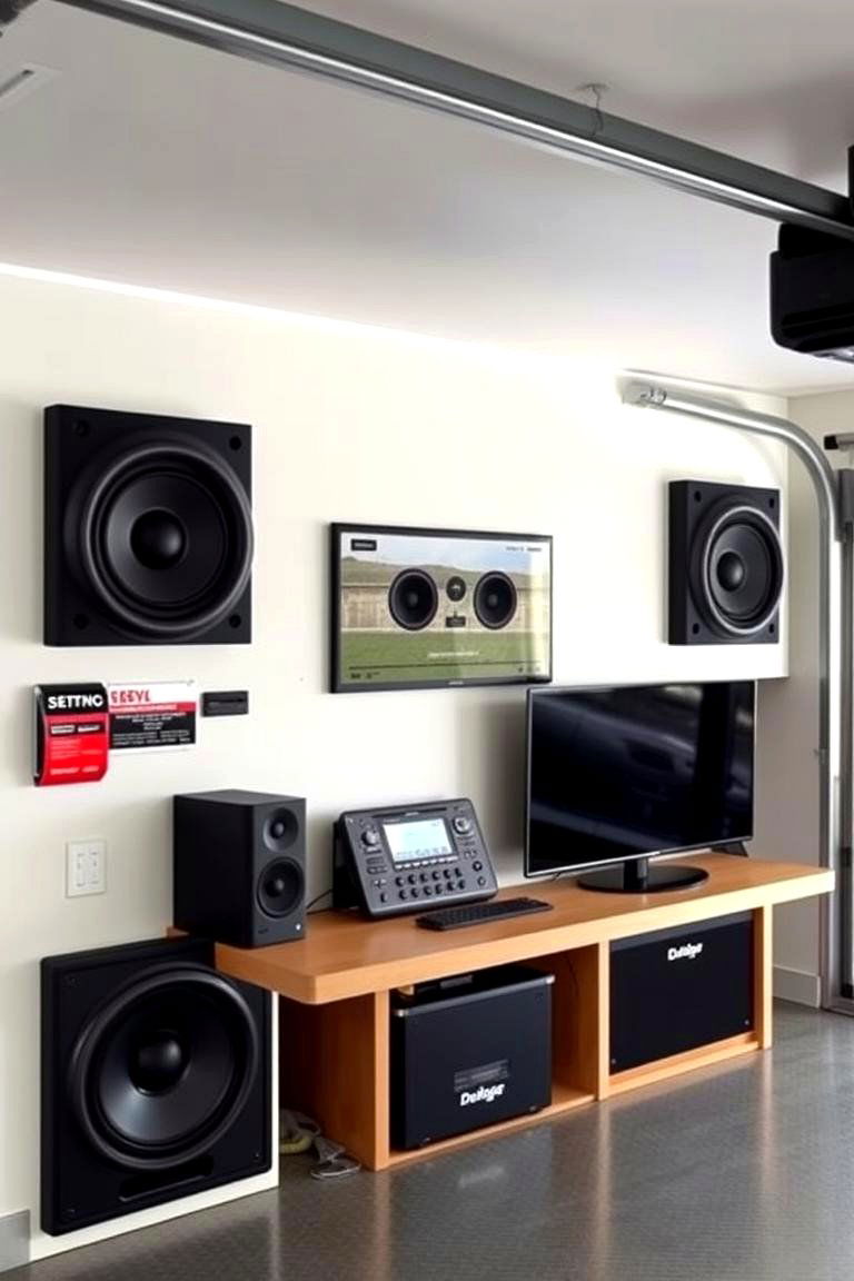 Sound System and Entertainment Area - 24 Motorcycle Garage Ideas