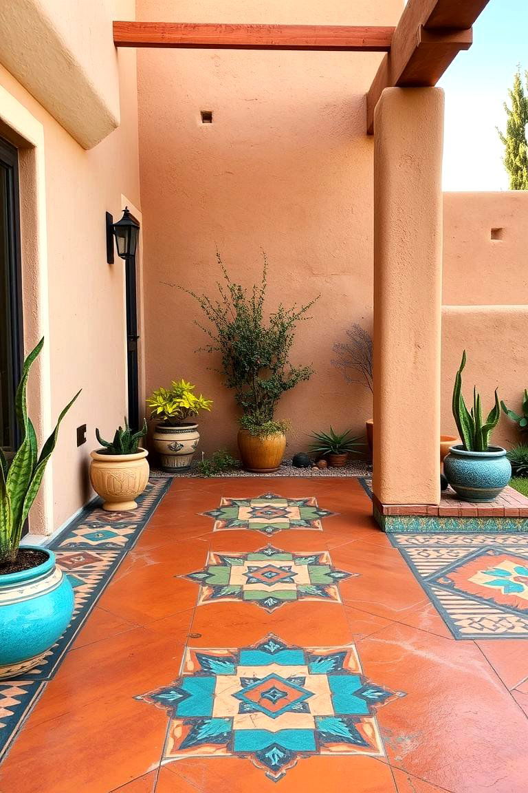 Southwestern Flair - 24 Painted Concrete Patio Ideas