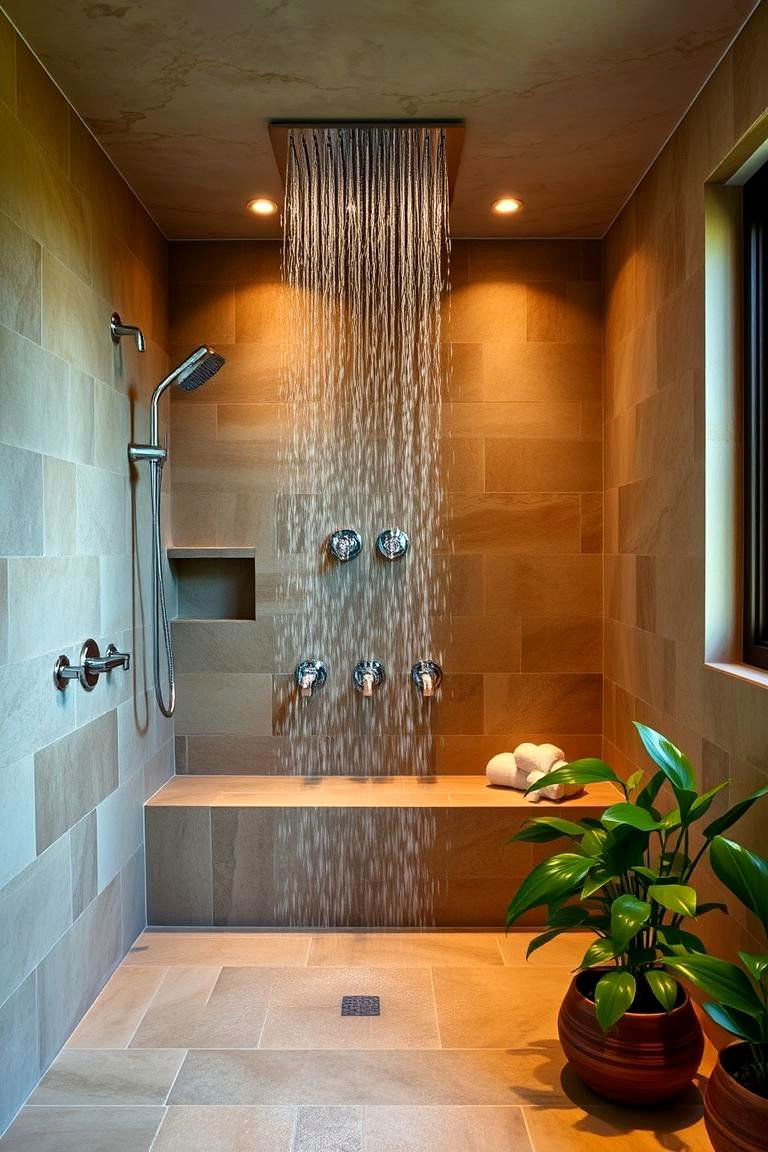 Spa Like Wet Room with Rainfall Shower - 24 Wet Room Ideas