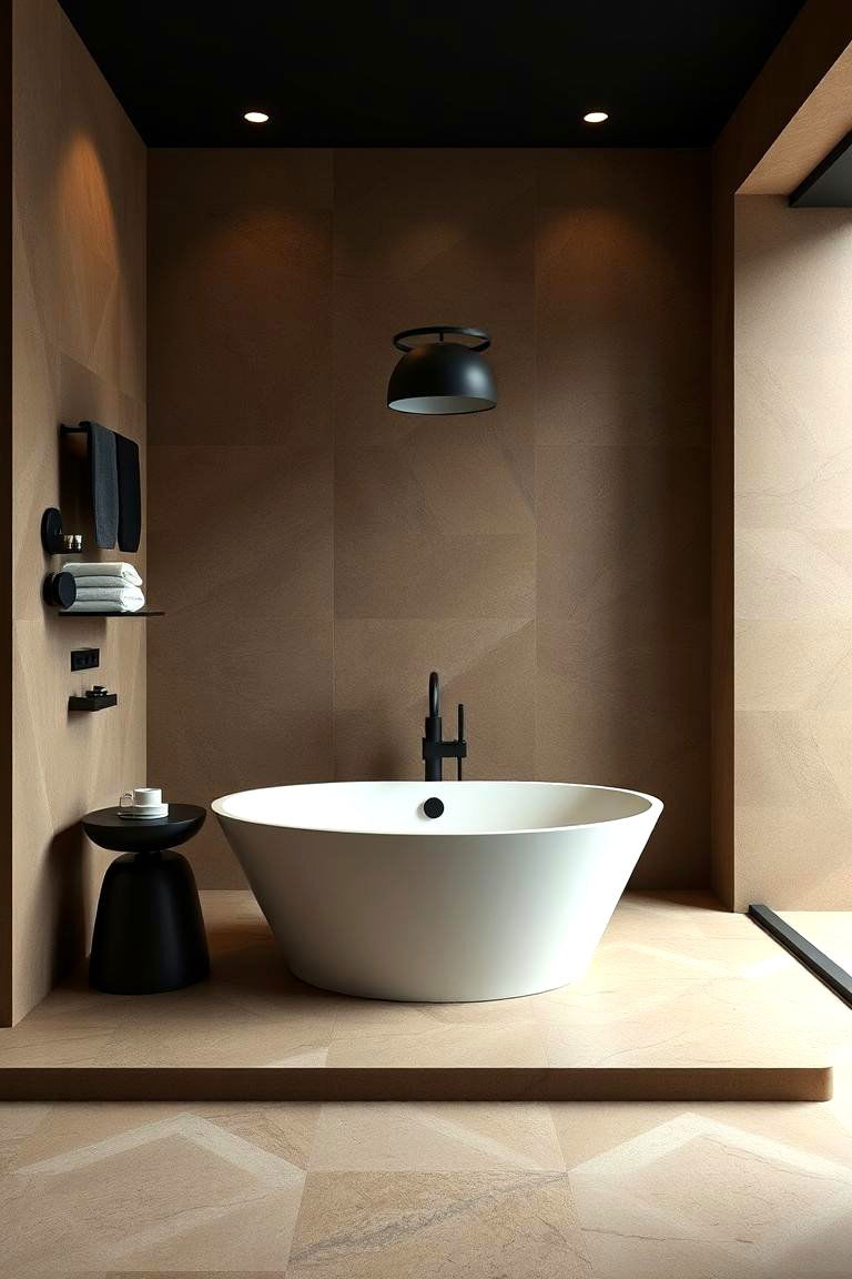 Spa Retreat with Earthy Brown Tones - 24 brown and black bathroom ideas