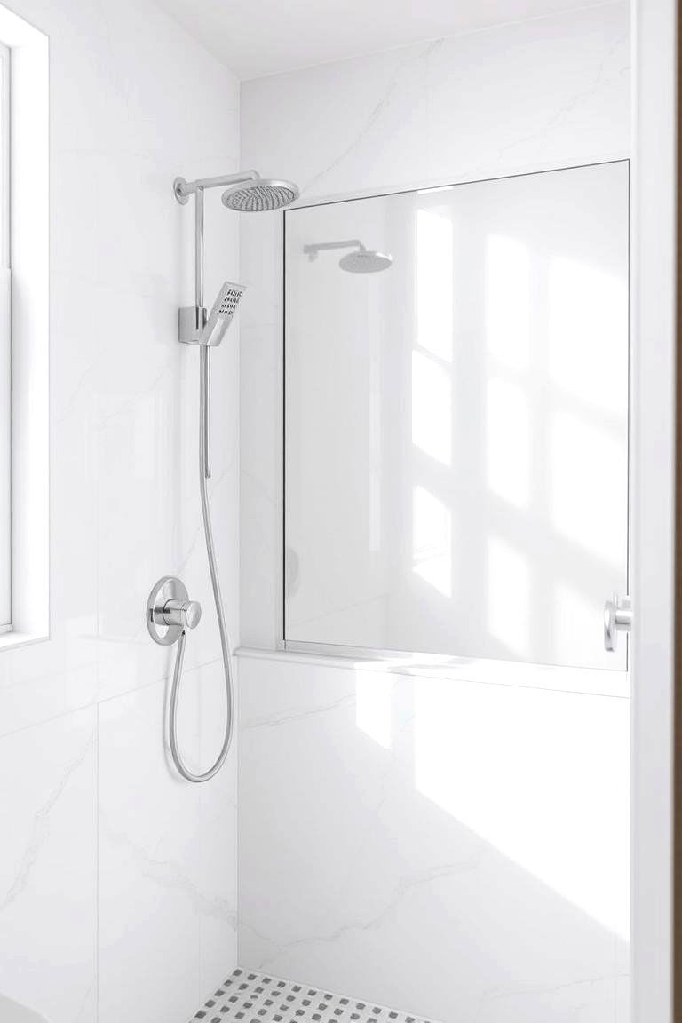 Space Enhancing Half Wall with a Mirrored Section - 24 Half-wall Shower Ideas