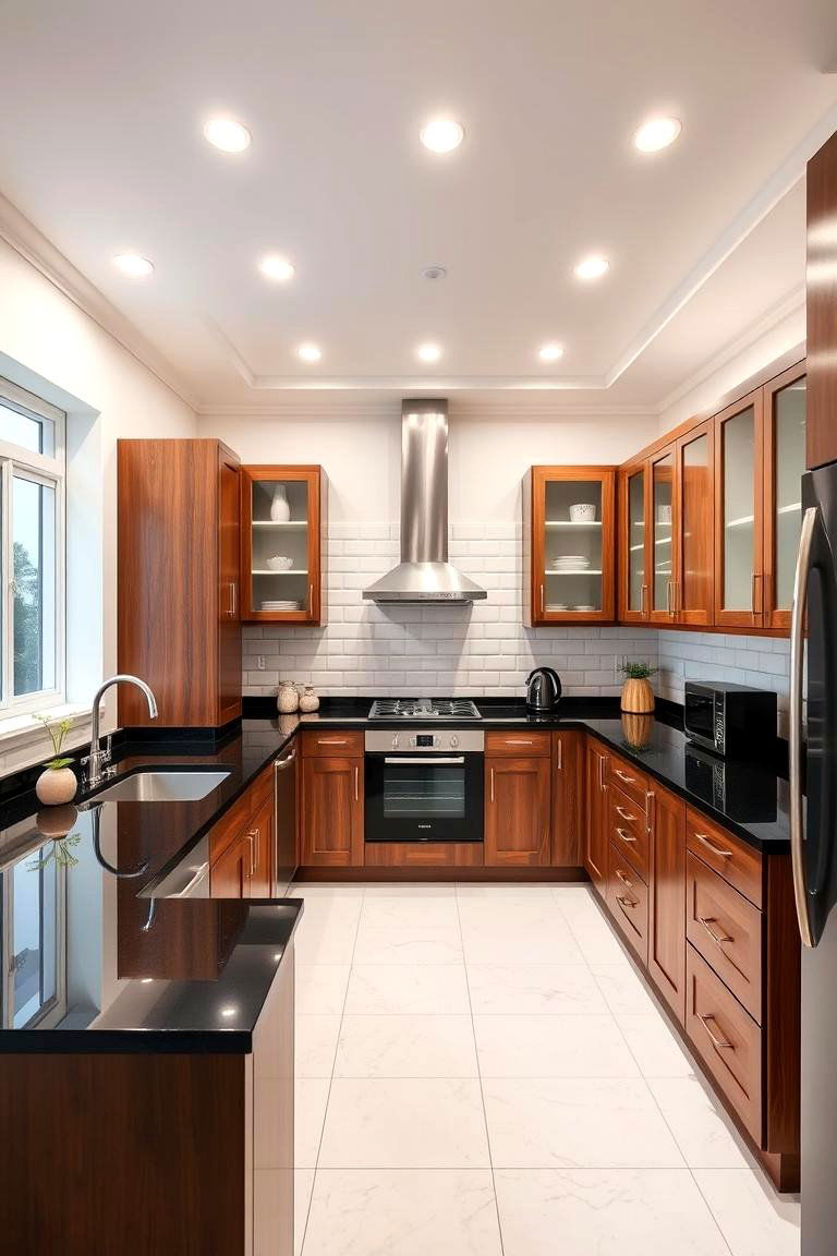 Space Optimization Meets Style - 24 Brown Kitchen Cabinets With Black Countertops