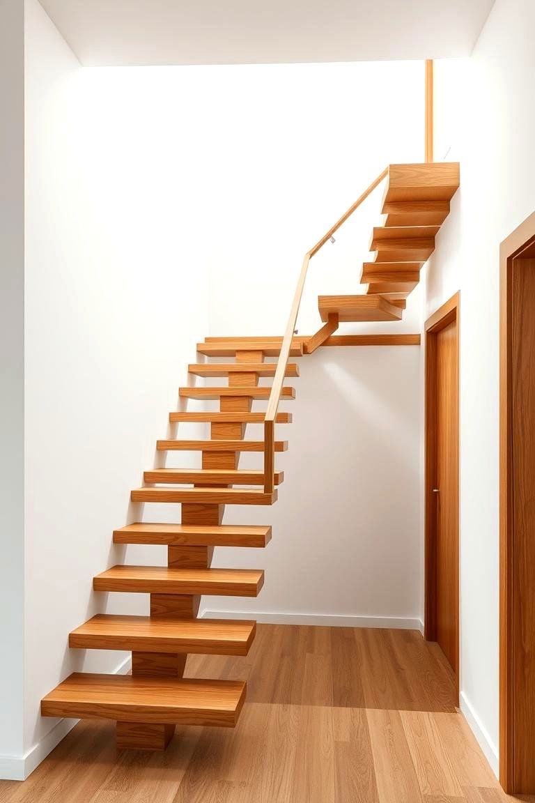 Space Optimizing Cantilevered Wooden Staircase - 24 Wooden Staircase Ideas