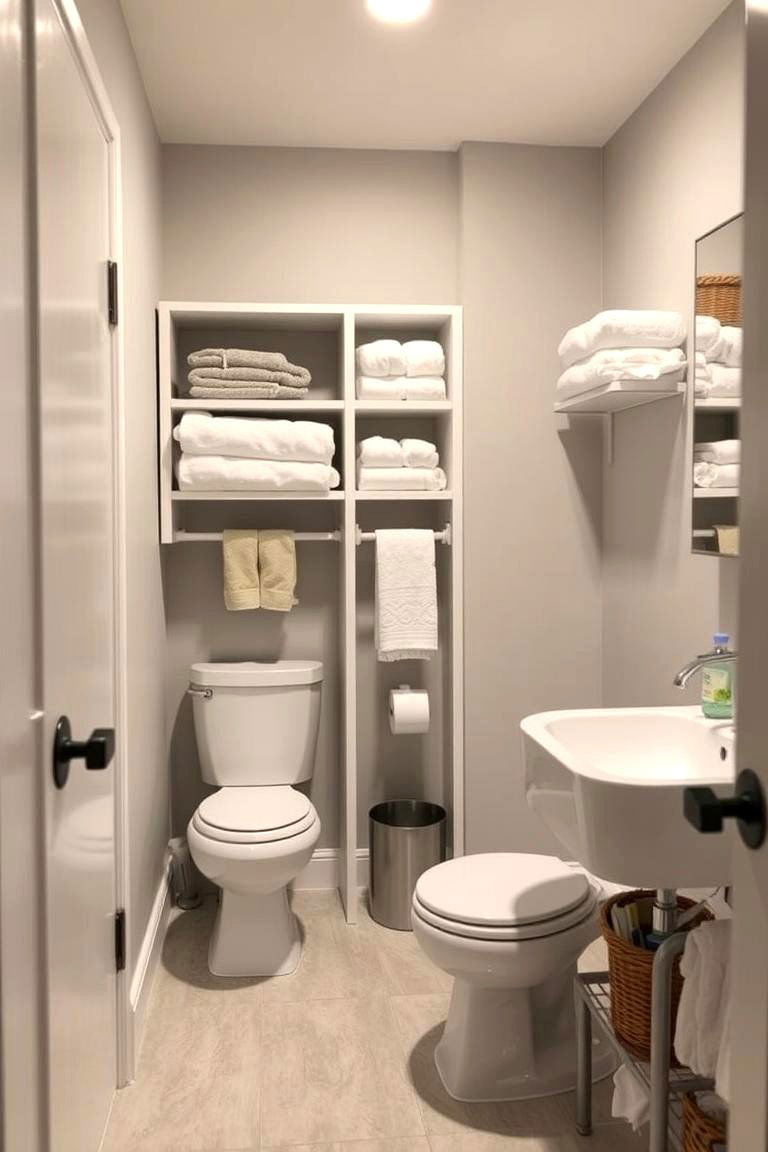 Space Saving Built In Shelving - 24 Basement Bathroom Ideas