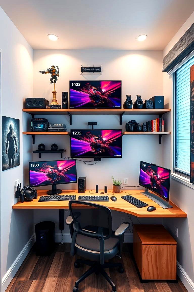 Space Saving Compact Gaming Setup - 24 Boys Gaming Bedroom Ideas