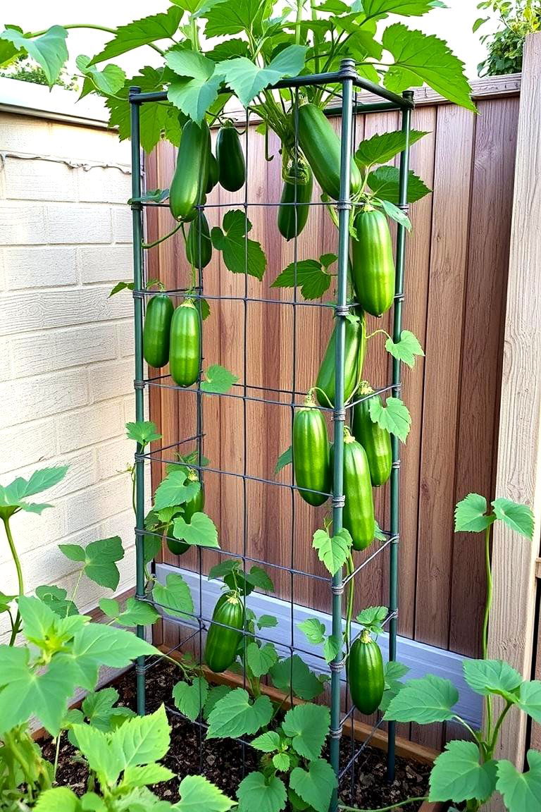 Space Saving Compact Trellis for Urban Cucumbers - 24 Cucumber Trellis Ideas