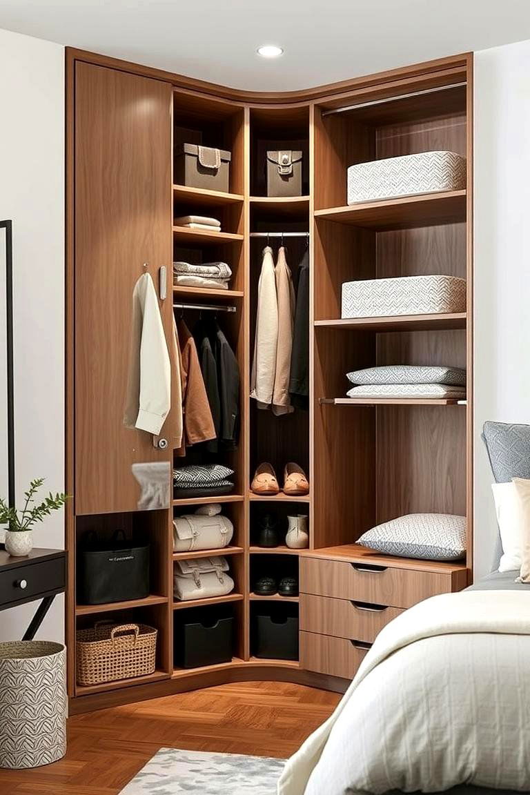 Space Saving Corner Wardrobe - 24 Built-in Wardrobe Ideas Around a Bed