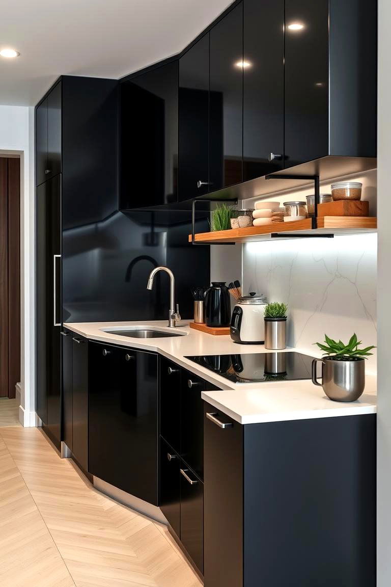 Space Saving Innovations - 24 Black Kitchen Cabinets With White Countertops
