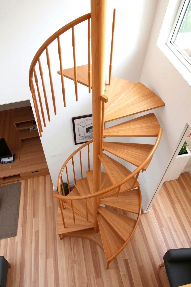 Space Saving Spiral Wooden Staircase - 24 Wooden Staircase Ideas