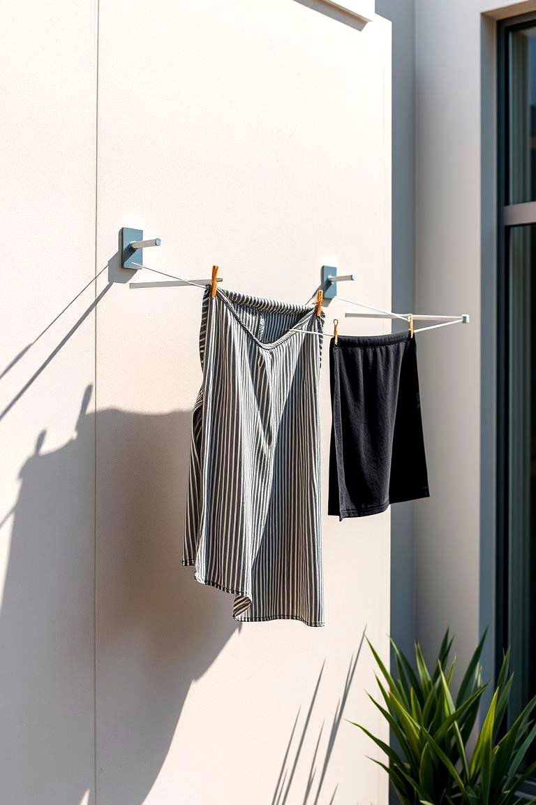 Space Saving Wall Mounted Clothesline - 24 Outdoor Clothesline Ideas