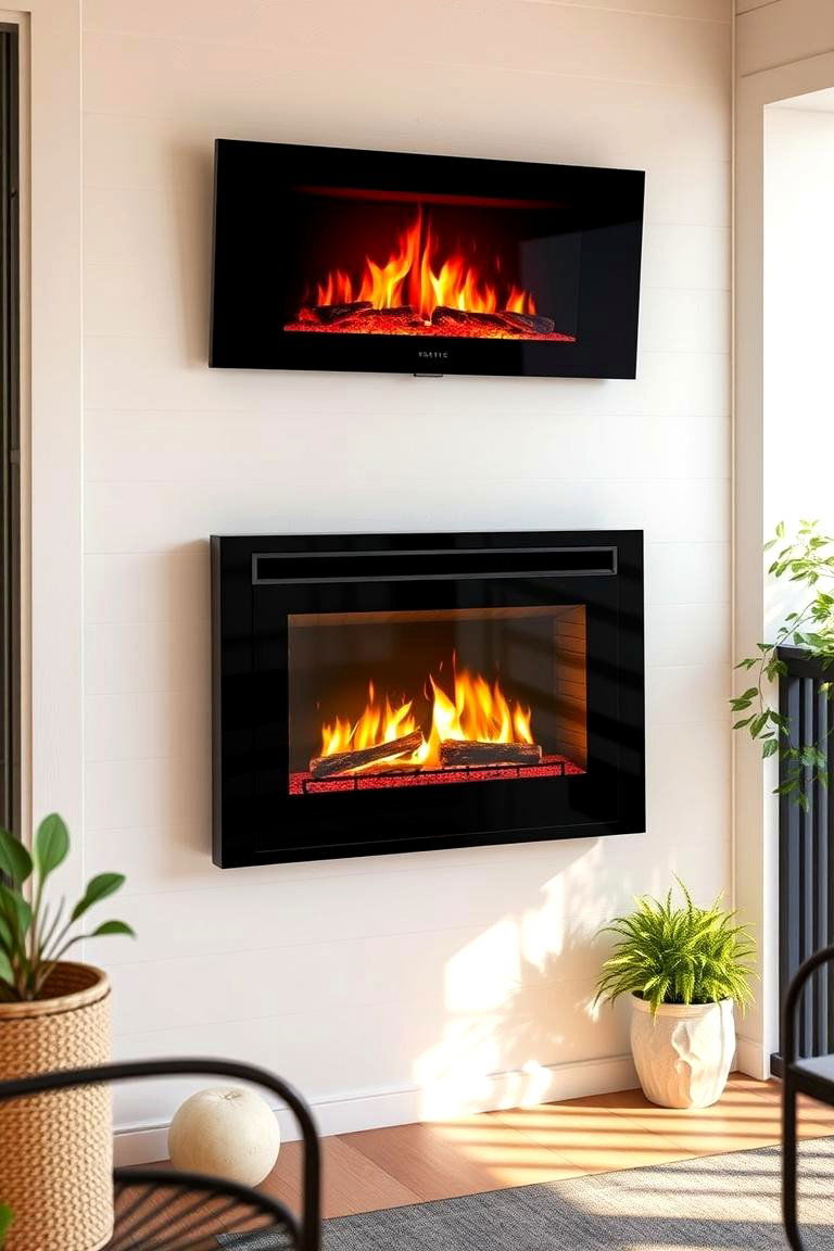 Space Saving Wall Mounted Fireplace - 24 Porch Fireplace Ideas