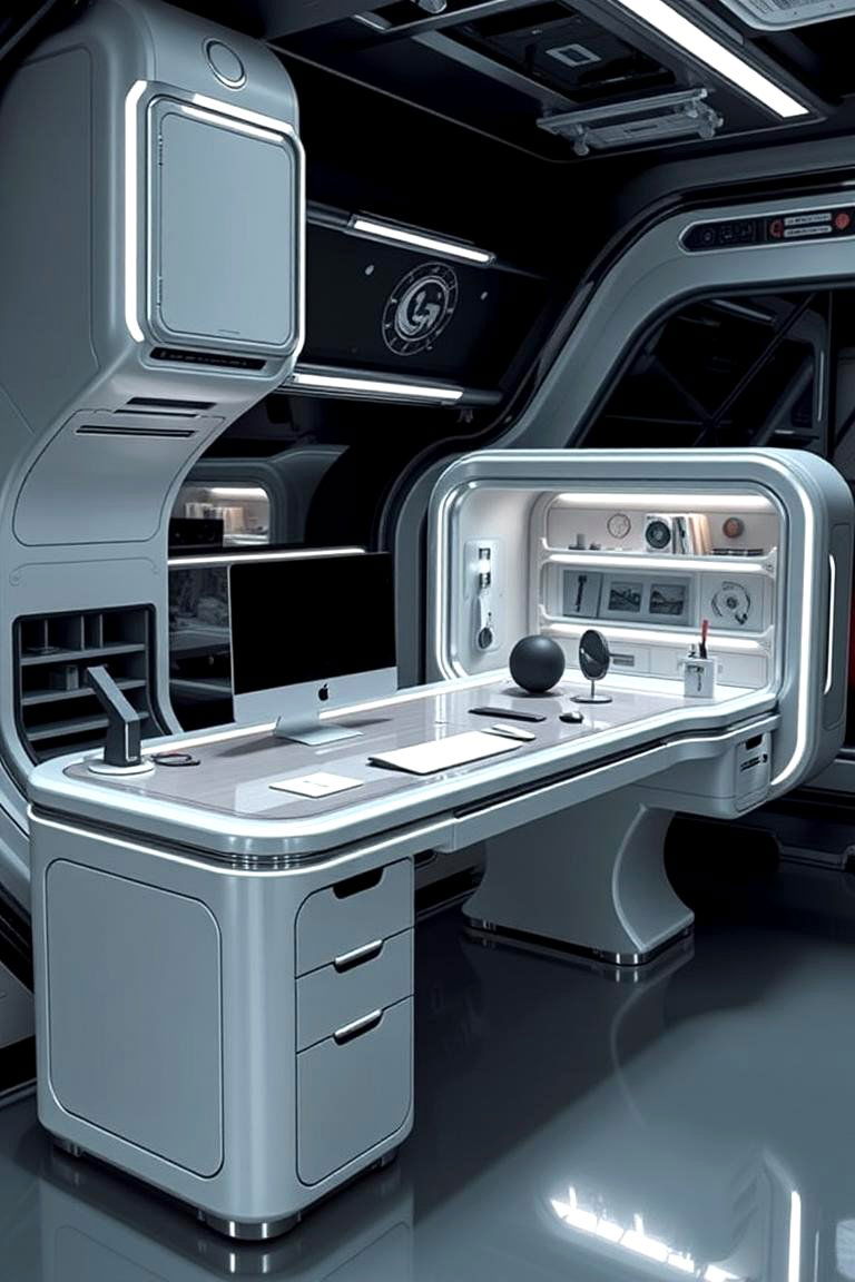 Space Station Inspired Desk - 24 galaxy space-themed bedroom ideas
