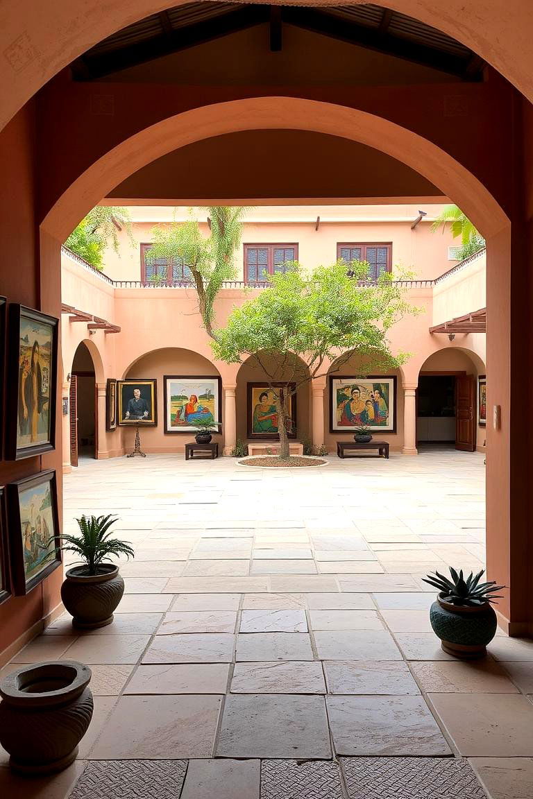 Spacious Courtyard with Framed Outdoor Artwork - 24 spanish style patio ideas