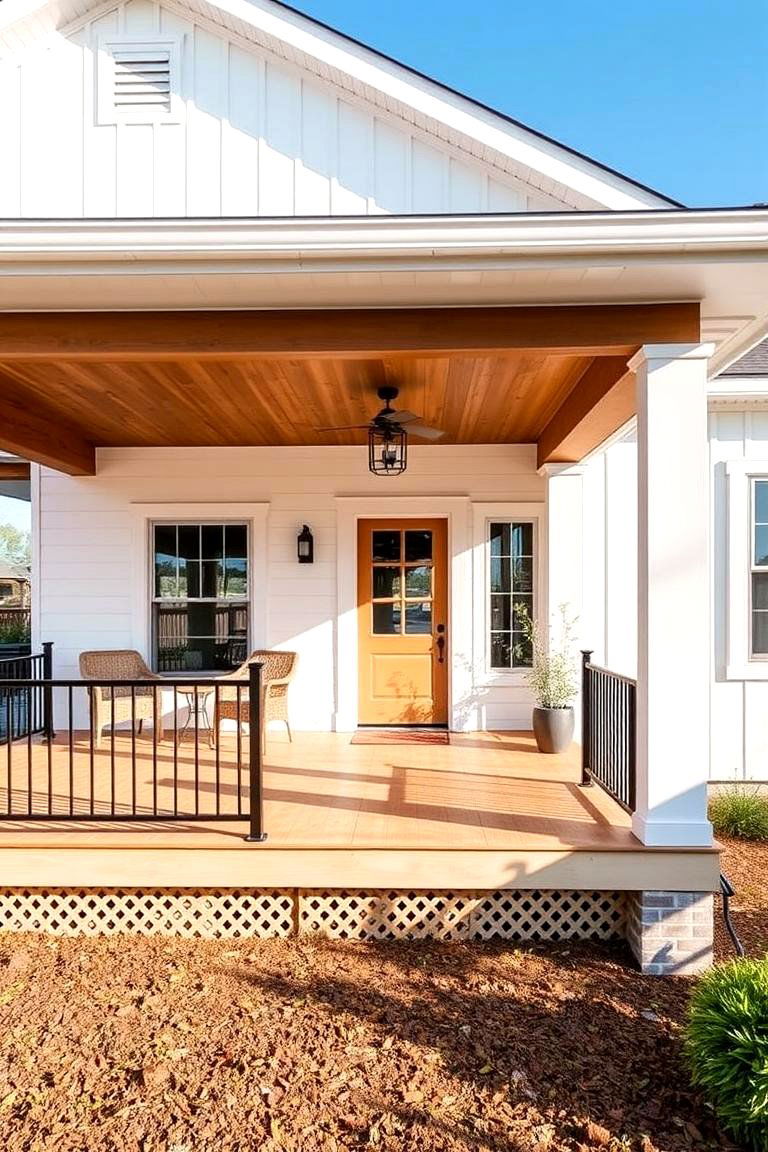 Spacious Front Porch with Metal Railings - 24 Modern Farmhouse Exterior