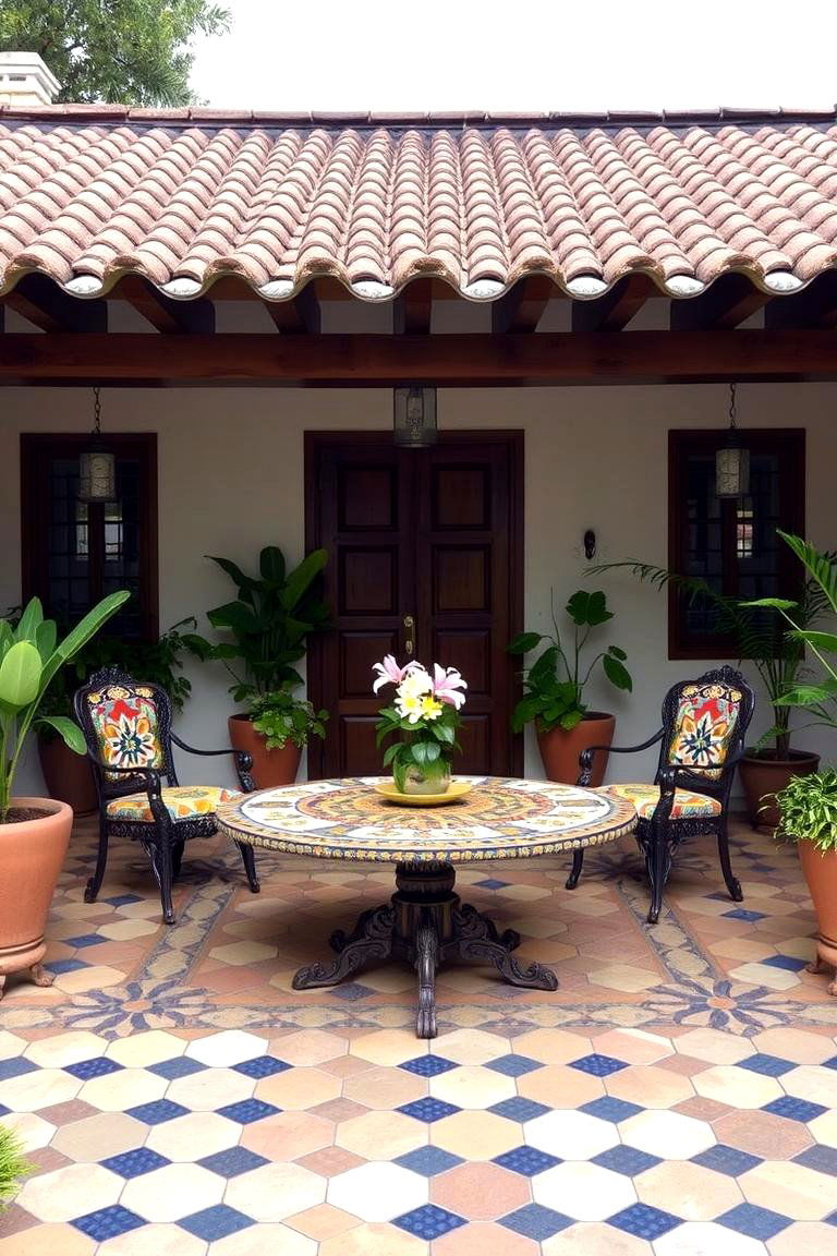 Spanish Style Tiled Table - 24 spanish style front porch ideas