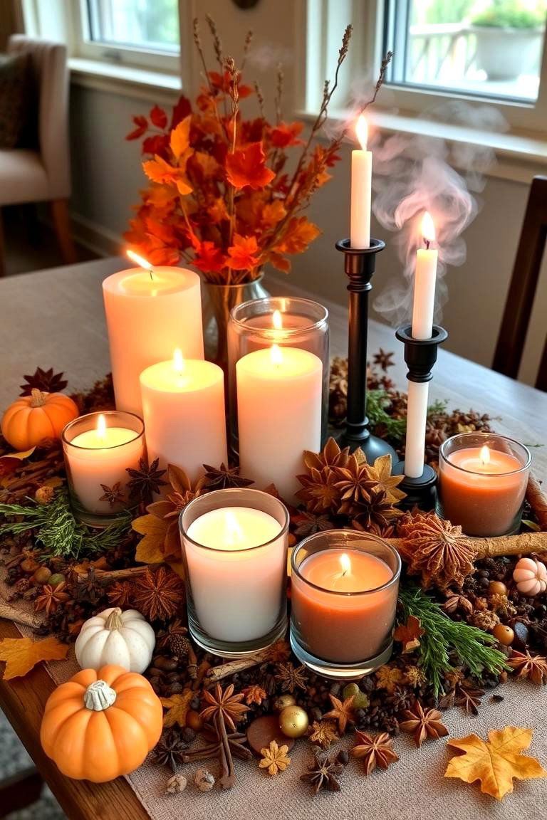 Spiced Candle and Potpourri Display - 24 Fall Table Decor Ideas