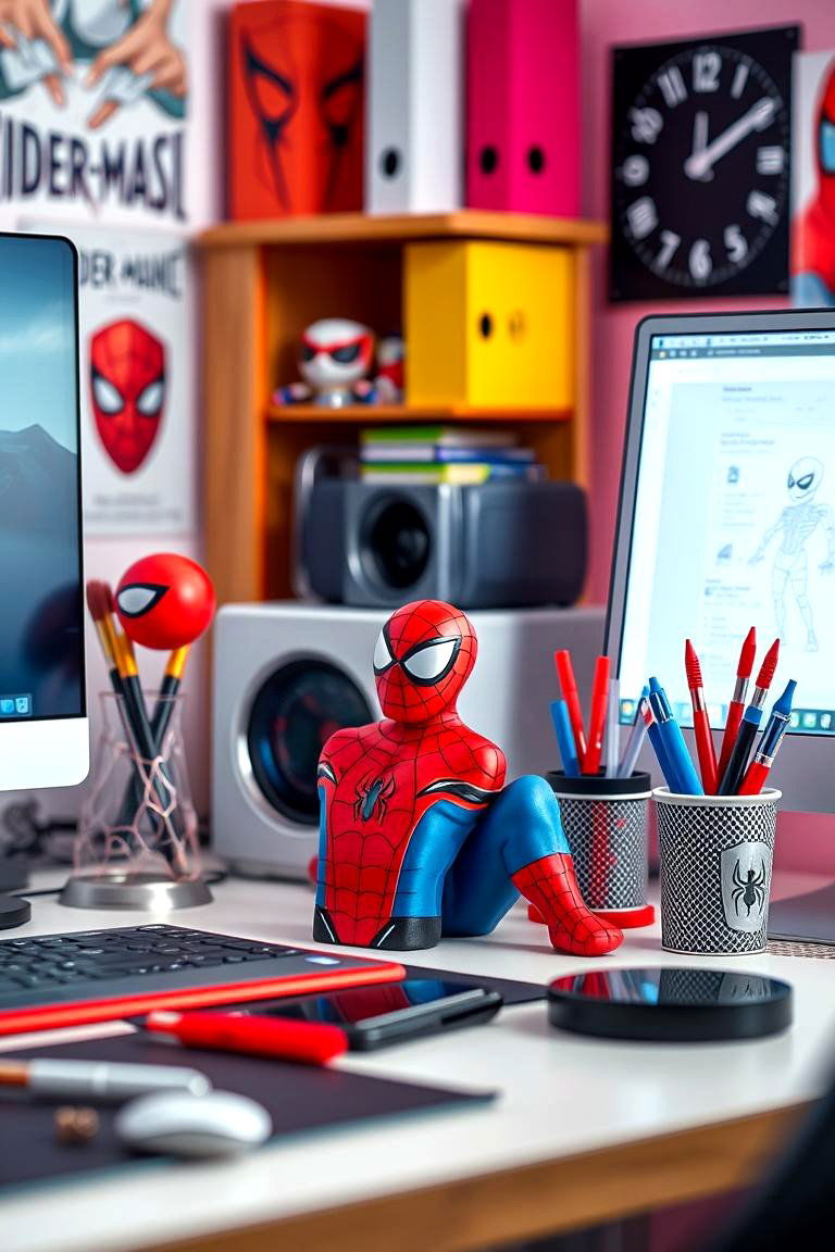Spiderman Themed Desk Accessories - 24 Spiderman Room Decor Ideas