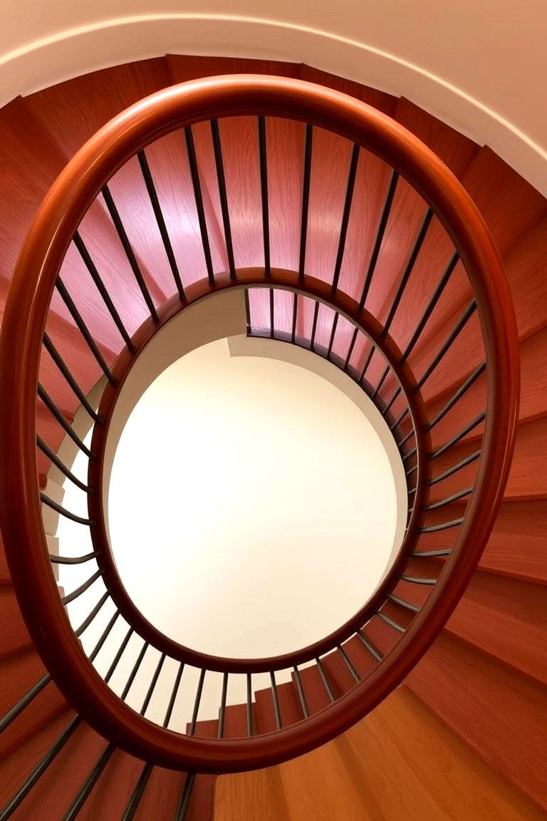 Spiral Staircase with Wood Handrail - 24 Wood Stair Railing Ideas