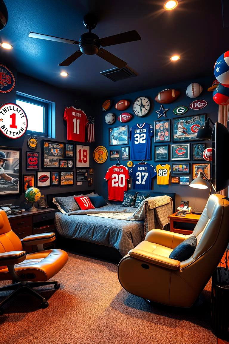 Sports Themed Retreat - 24 Man Cave Bedroom Ideas