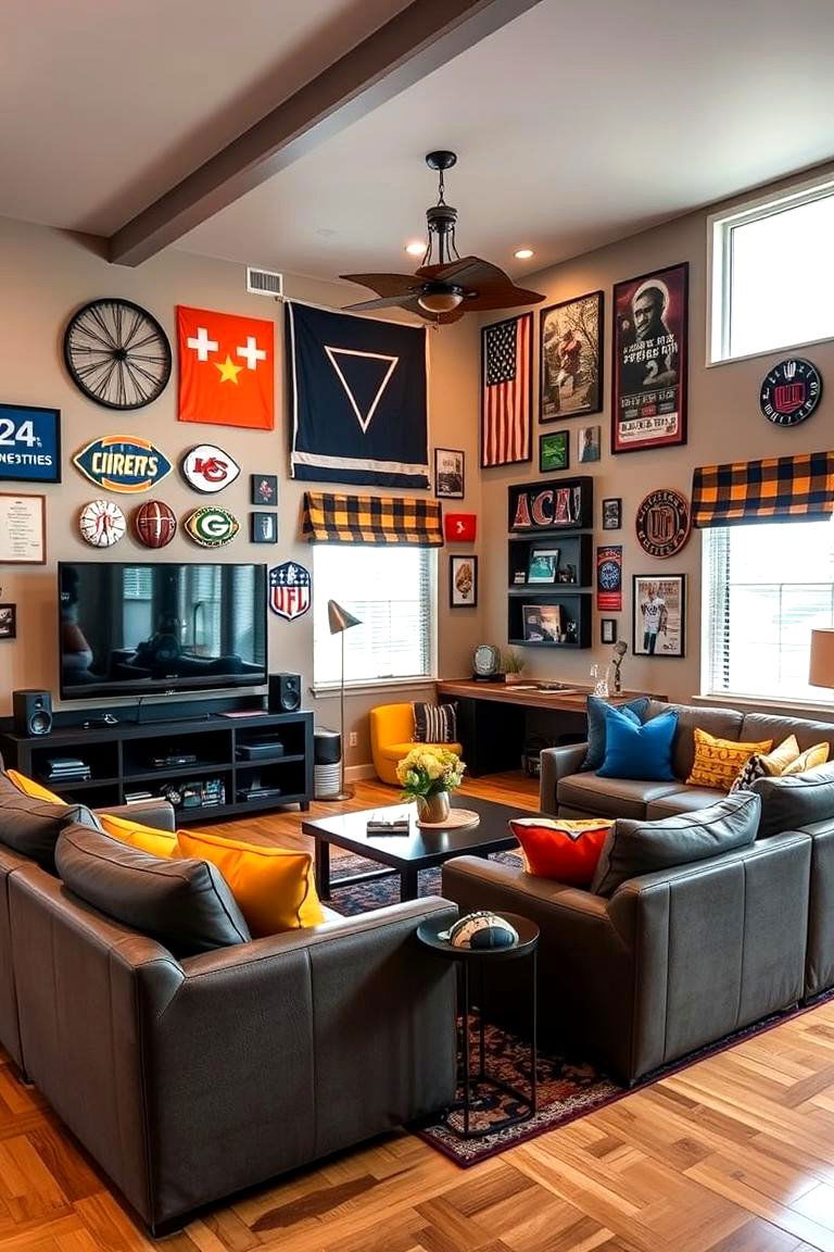 Sports Themed Sanctuary - 24 Mens Living Room Ideas