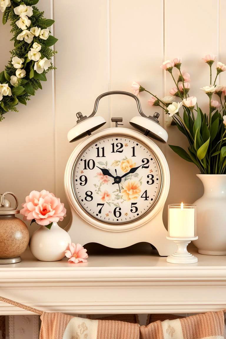 Spring Themed Clocks - 24 Spring Mantel Decor Ideas
