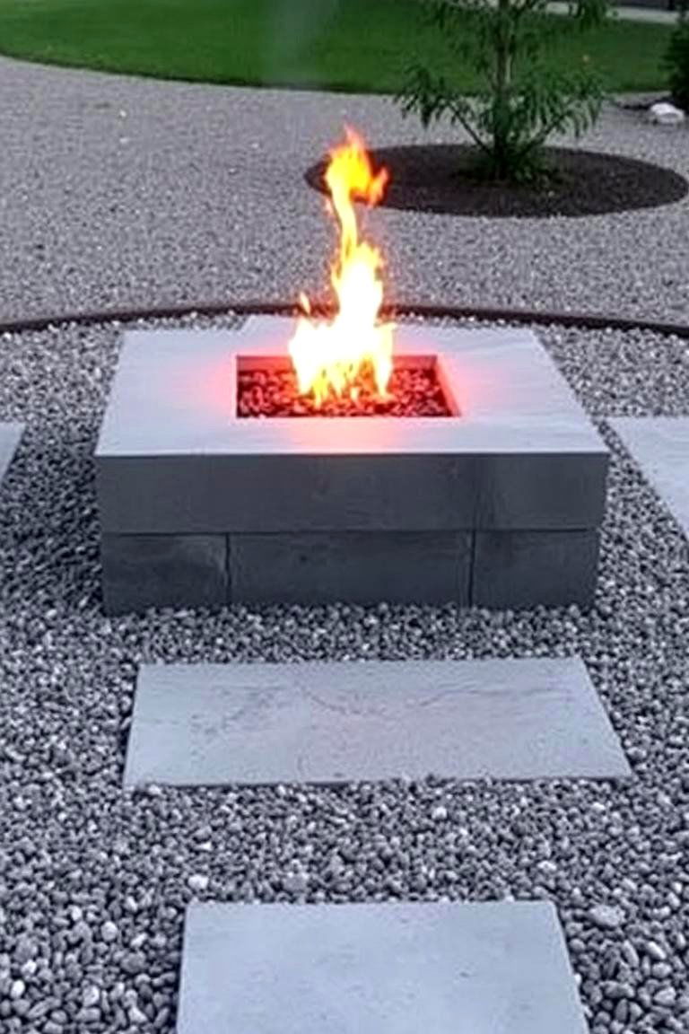 Square Flagstone Fire Pit with Gravel Surround - 24 Flagstone Fire Pit Ideas