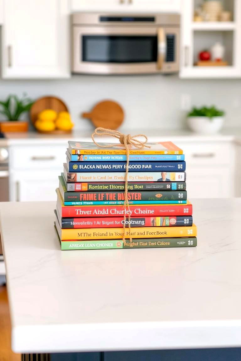 Stack of Stylish Cookbooks - 24 kitchen island decor ideas