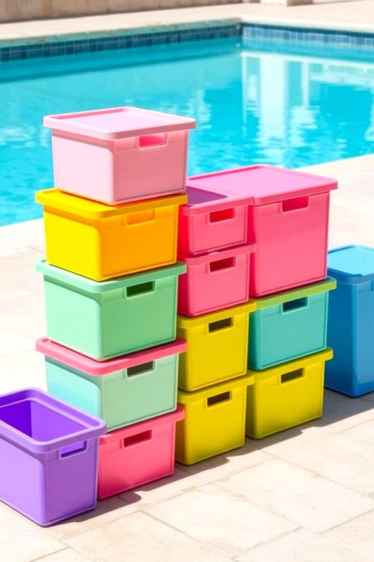 Stackable Pool Toy Storage Boxes - 24 Pool Storage Ideas