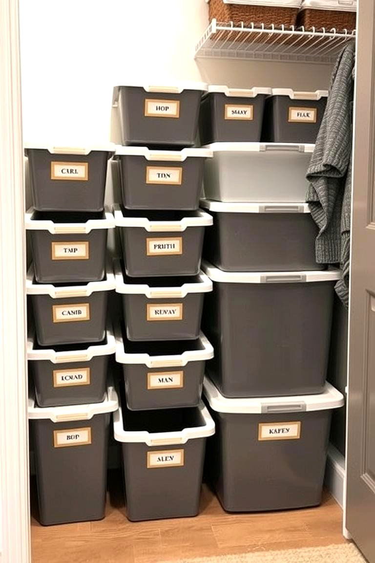 Stackable Storage Bins for Flexibility - 24 Entry Closet Ideas