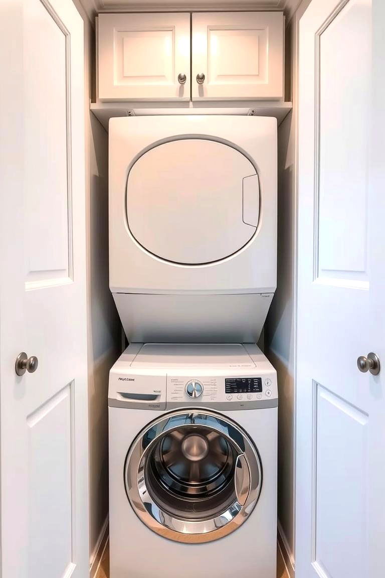 Stackable Washer and Dryer with Surrounding Cabinets - 24 Laundry Room Cabinet Ideas