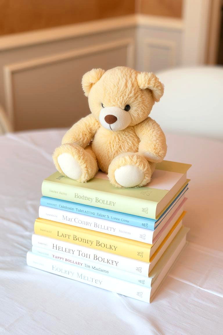 Stacked Books and Teddy Bears - 24 Baby Shower Centerpiece Ideas