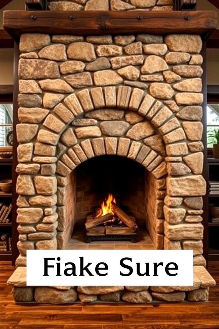 Stacked Stone Fireplace with Arched Opening - 24 Rustic Fireplaces