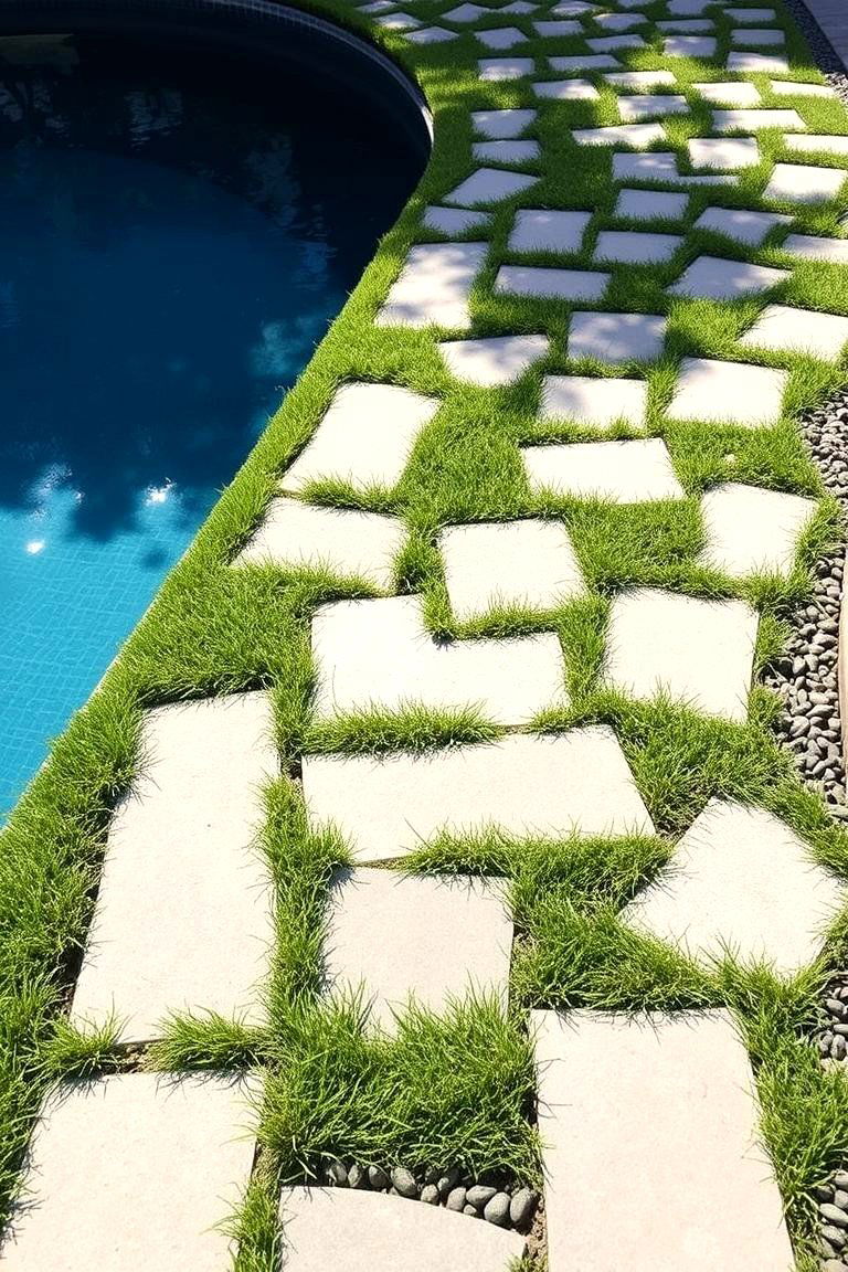 Staggered Paver Arrangement for Visual Interest - 24 Concrete Pavers Around Pool Ideas