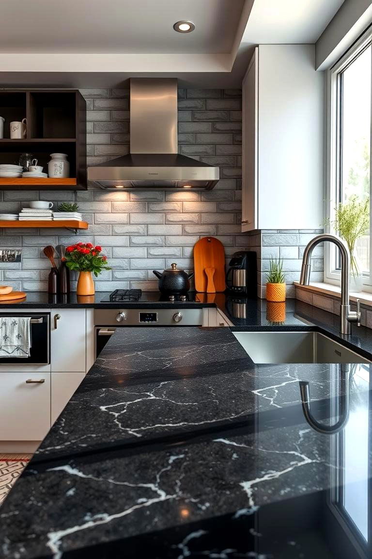 Stain Resistance and Strength - 24 Black Kitchen Countertops