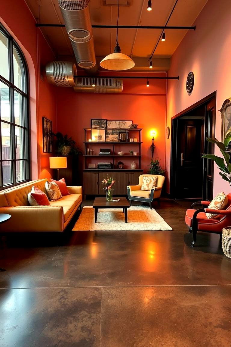 Stained Concrete with Ambient Lighting - 24 Concrete Floor Living Room Ideas