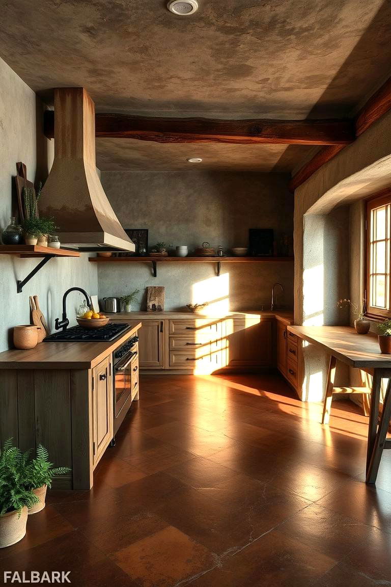 Stained Concrete with Earthy Tones - 24 Concrete Floor Kitchen Ideas