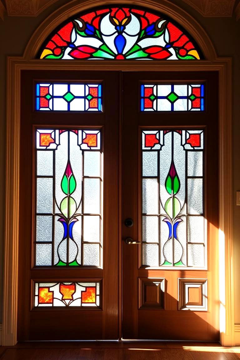 Stained Glass Accent Double Doors - 24 Double Front Door Ideas