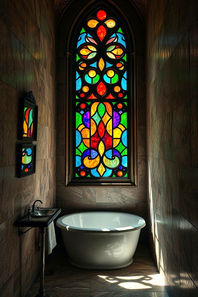 Stained Glass Accents - 24 Gothic Bathroom Ideas