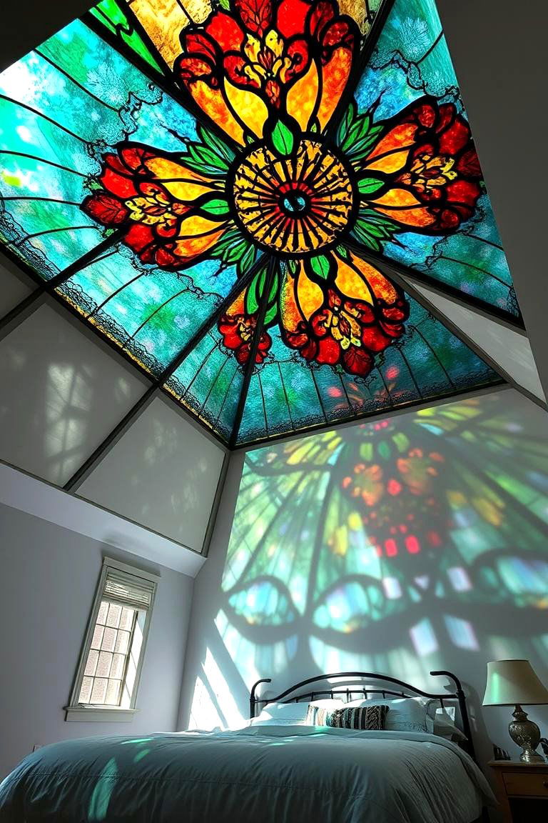 Stained Glass Ceilings Colorful Light and Artistic Design - 24 Bedroom Ceiling Ideas